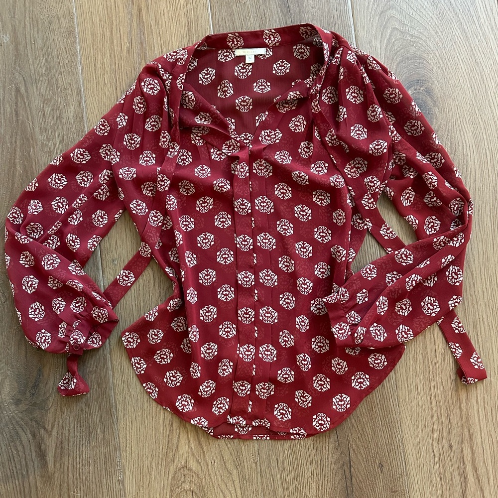 Pleione Burgundy Floral Blouse